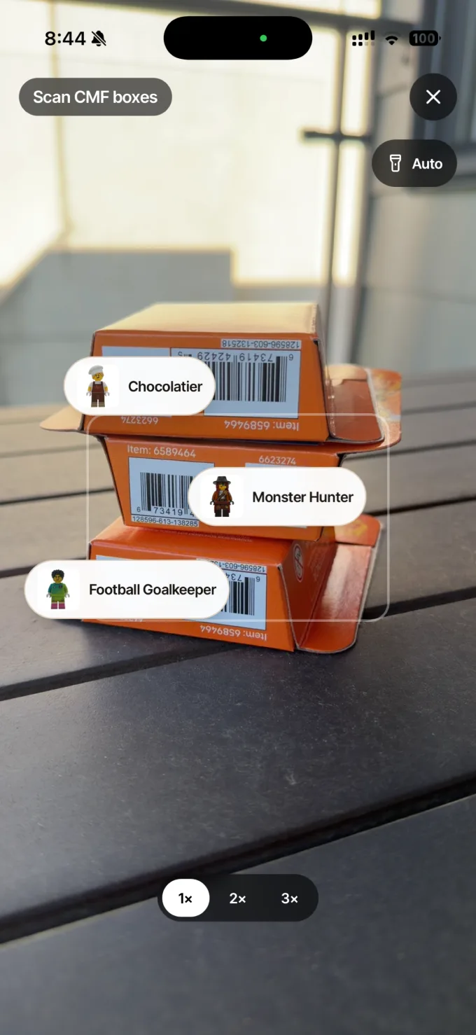 AR scanner reading sealed Collectible Minifigure boxes